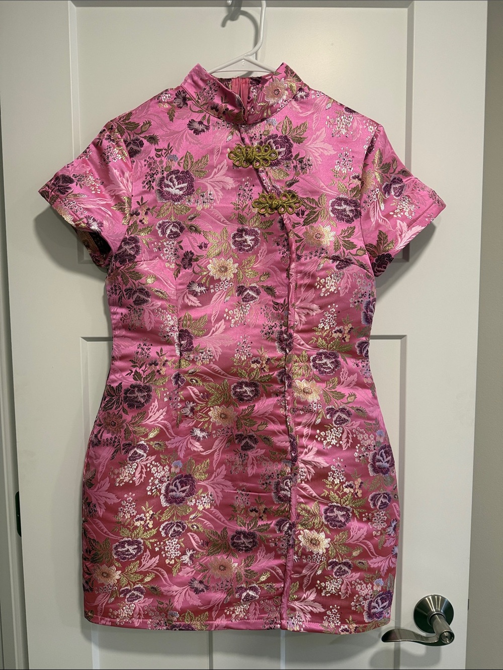 PrettyLittleThing Pink Floral Brocade Mini Dress Cheongsam Style Size US 4